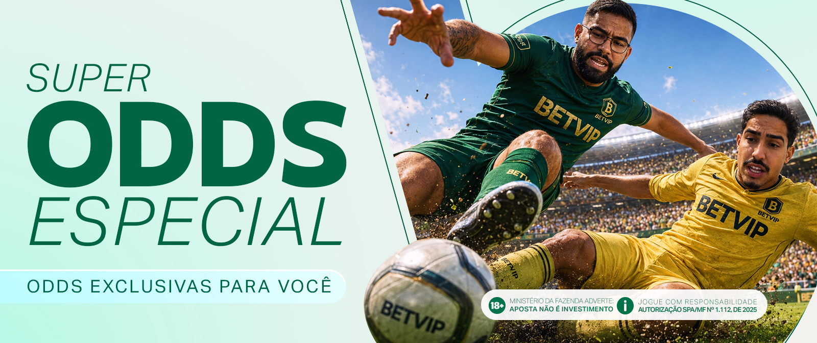 Jogadores de futebol em disputa de bola em arte promocional da BETVIP